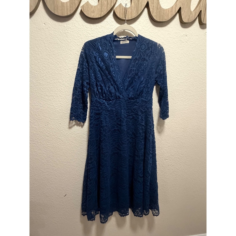 Kiyonna Mademoiselle Lace Cocktail Dress Navy Blue V-Neck A-Line Plus Size 0X